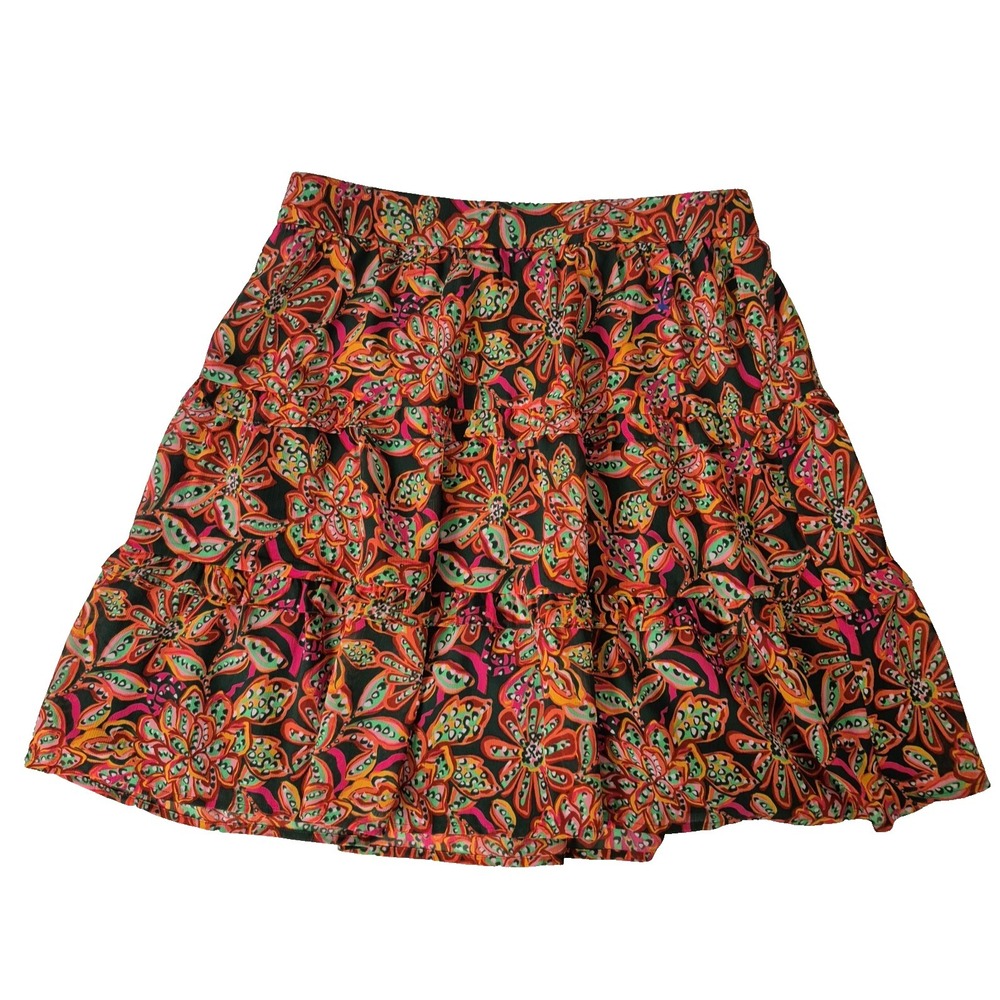 J. Crew Skirt Womens M Multicolor Floral Tiered‎ Lined Elastic Waist Mini